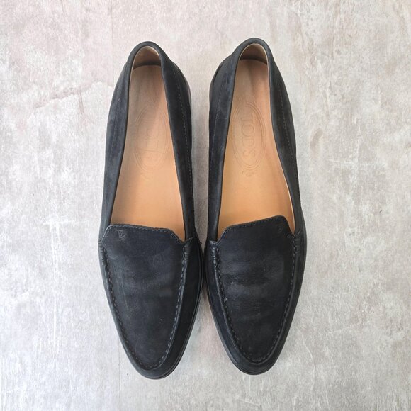Tods Driving Loafers 9.5 Black Leather Preppy Career Slip On Dress Pointed Shoes - Picture 2 of 11